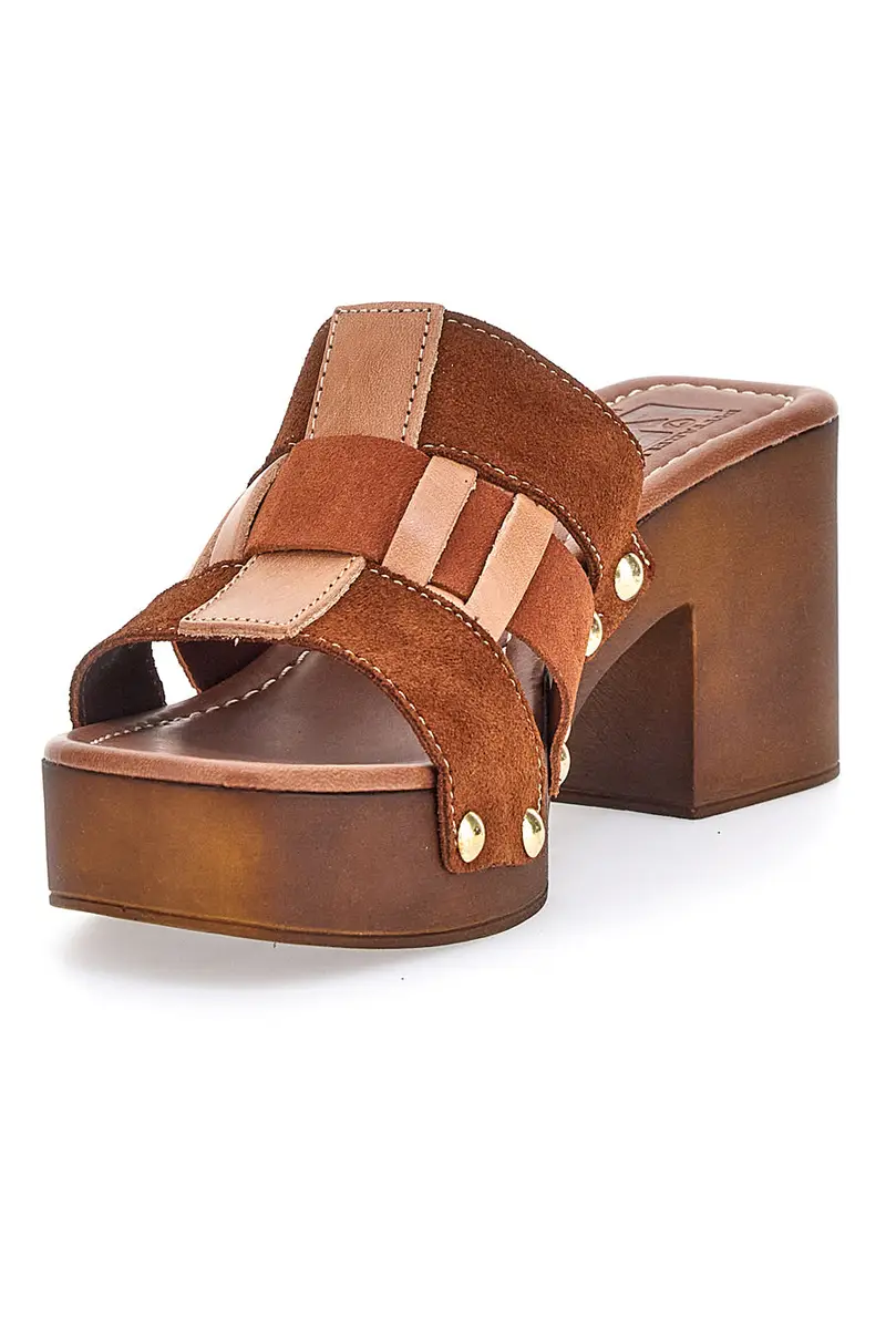 Ciabatte Zoccoli Marroni e Cognac Con Tacco Pittarello Love 5387 miniatura 3