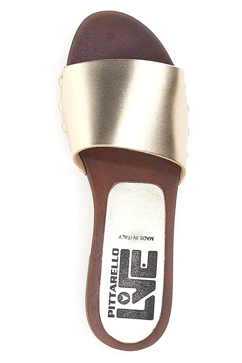 Ciabatte Zoccoli platino con borchie dorate e tacco basso Pittarello Love 9326 miniatura 3