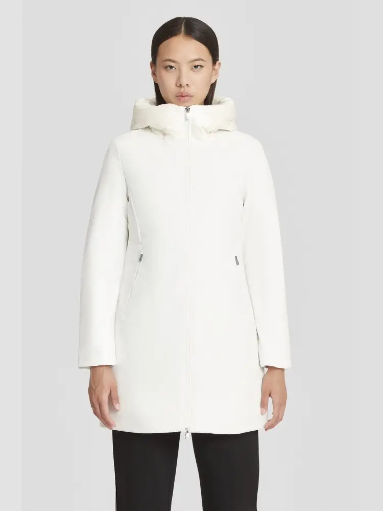 giubbotto bianco donna lungo con cappuccio
