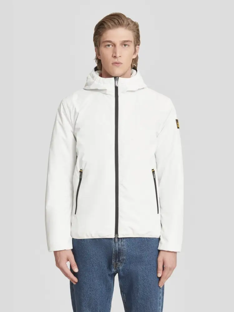 giubbotto bianco uomo con cappuccio logo