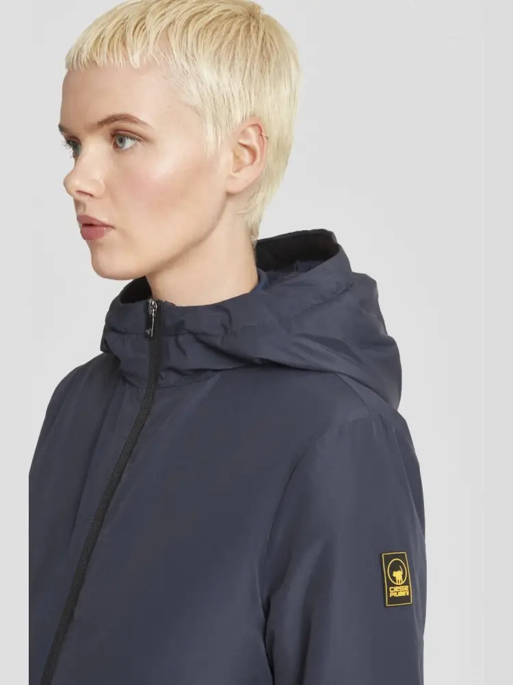 giubbotto blu navy donna liscio con cappuccio miniatura 2
