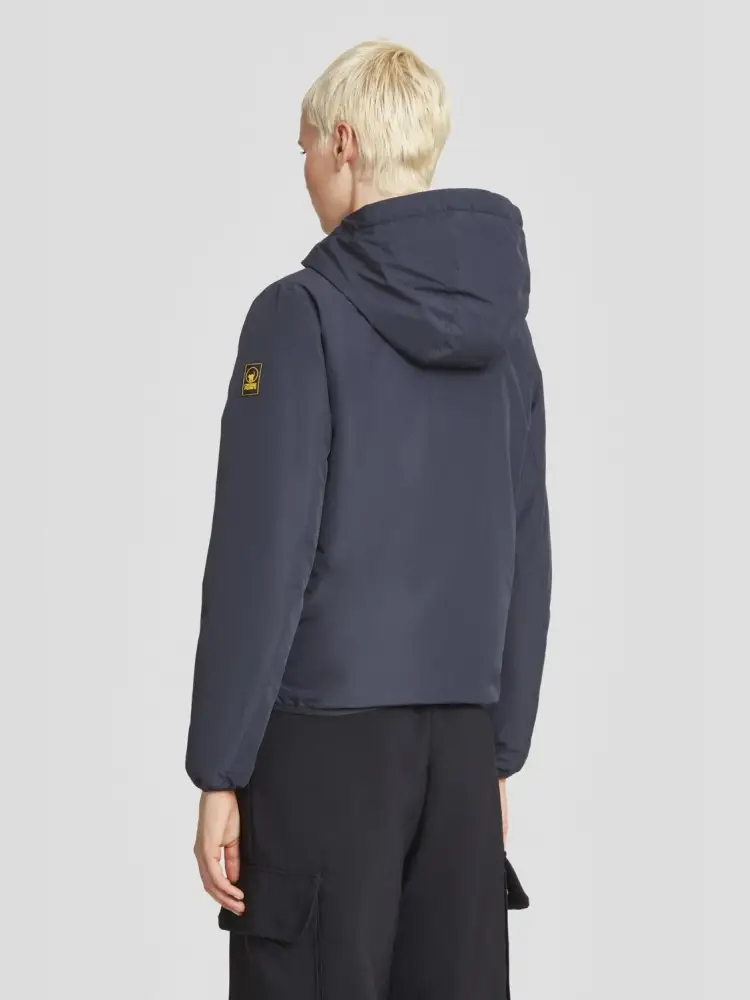 giubbotto blu navy donna liscio con cappuccio miniatura 3