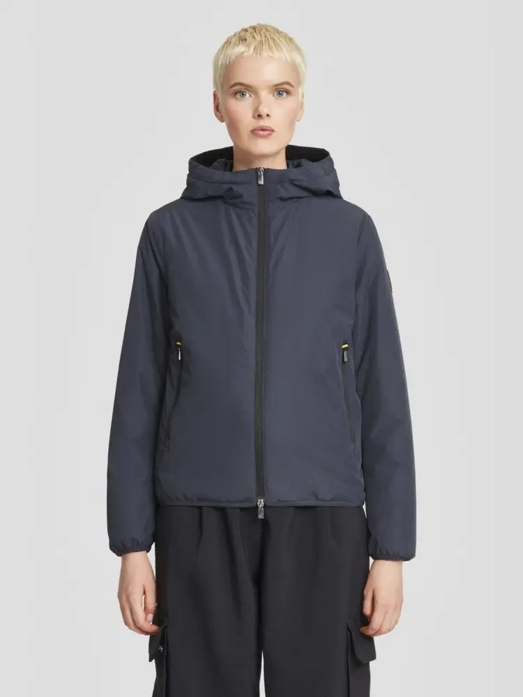 giubbotto blu navy donna liscio con cappuccio