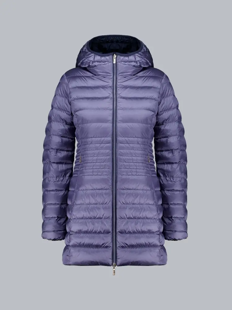 giubbotto blu navy donna reversibile lungo miniatura 3