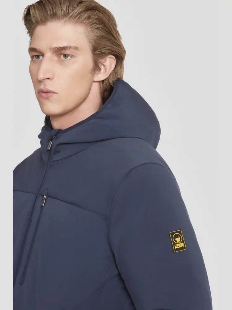 giubbotto blu navy uomo corto con cappuccio miniatura 2