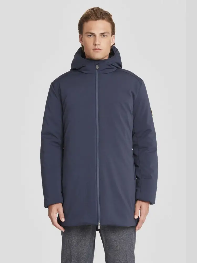 giubbotto blu navy uomo lungo con cappuccio