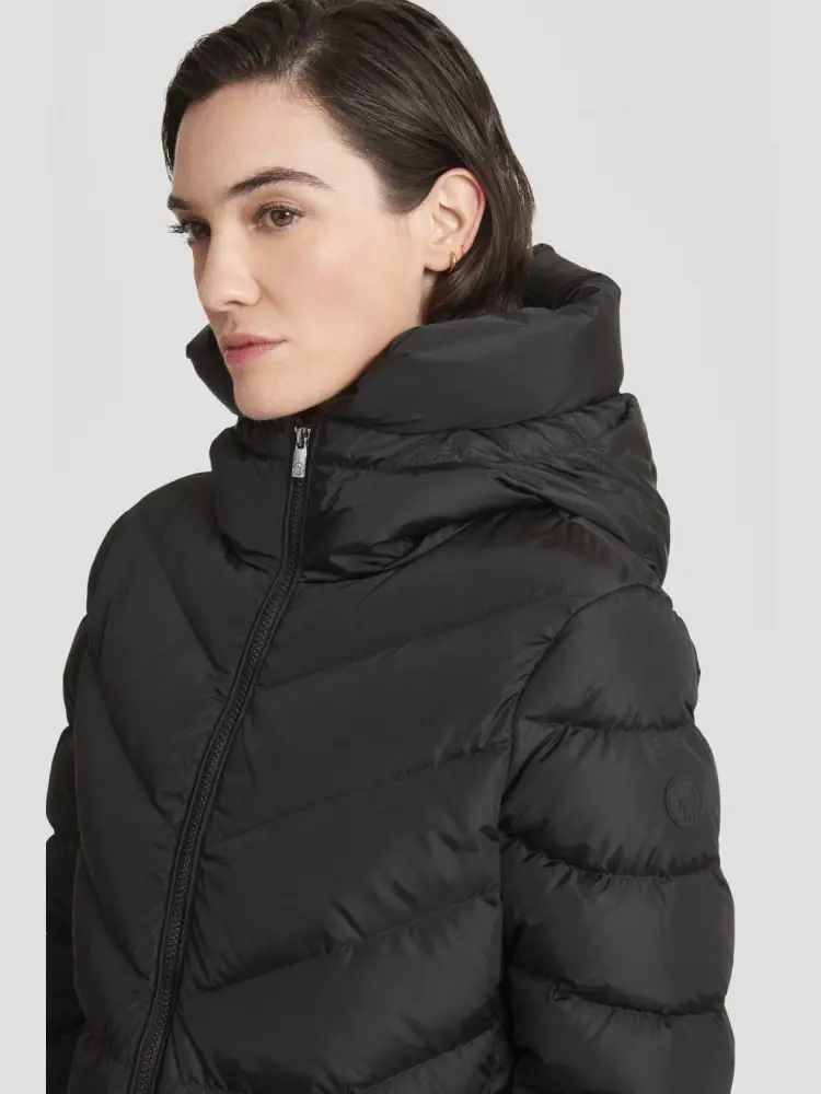 giubbotto nero donna lungo con cappuccio miniatura 2