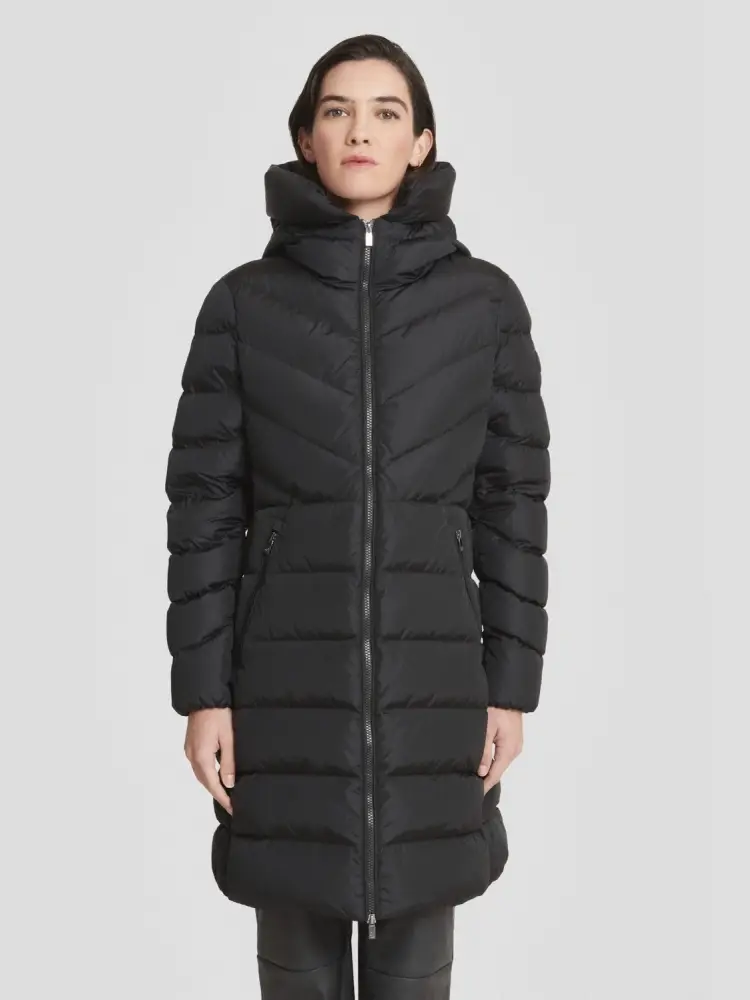 giubbotto nero donna lungo con cappuccio