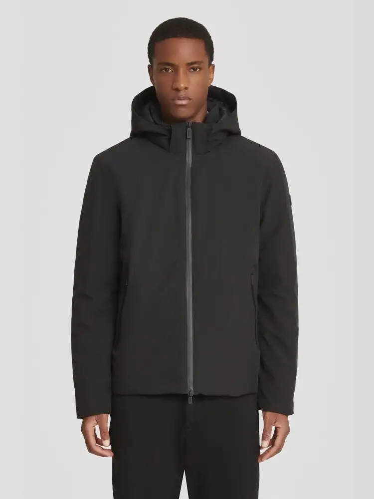 giubbotto nero uomo liscio con cappuccio