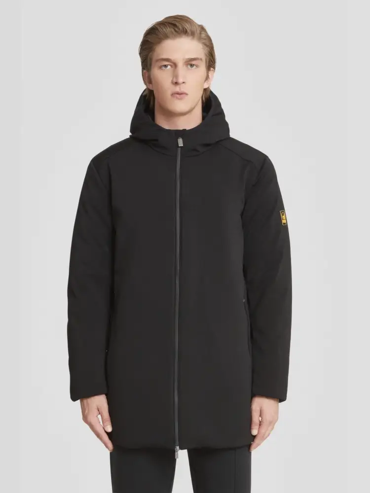 giubbotto nero uomo lungo liscio con cappuccio