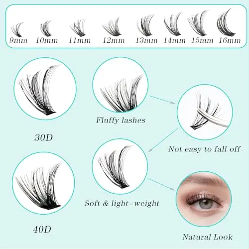 Ciglia Finte Ciuffetti, 320 Pezzi Kit Extension Ciglia, 30-40D Lash Cluster, Ciuffetti Ciglia Finte Kit per Ragazze e miniatura 3