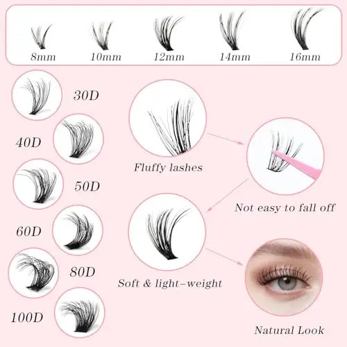 Ciglia Finte Ciuffetti, 580 Pezzi Kit Extension Ciglia, 30-40-50-60-80-100D Lash Cluster, Ciuffetti Ciglia Finte Kit per miniatura 3