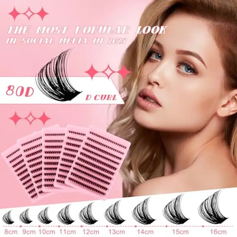Ciglia Finte Ciuffetti Kit 80D Wispy Extension Ciglia 8-16mm Naturali D Curl Kit Ciglia Extension Fai Da Te per Principianti miniatura 2