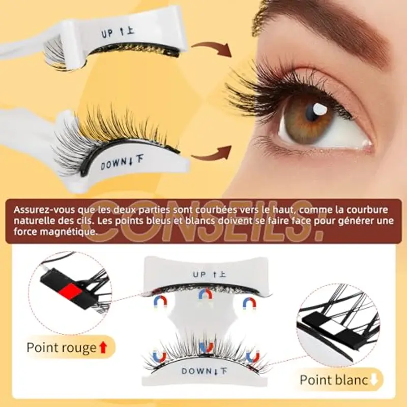 Ciglia finte magnetiche effetto naturale, 4 paia, senza colla, set di ciglia magnetiche riutilizzabili con applicatore, facili da indossare con istruzioni (4 paia C) miniatura 3