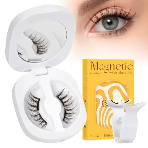 Ciglia Finte Magnetiche QUEWEL, 1 paio di ciglia magnetiche morbide, riutilizzabili con applicatore, senza colla,