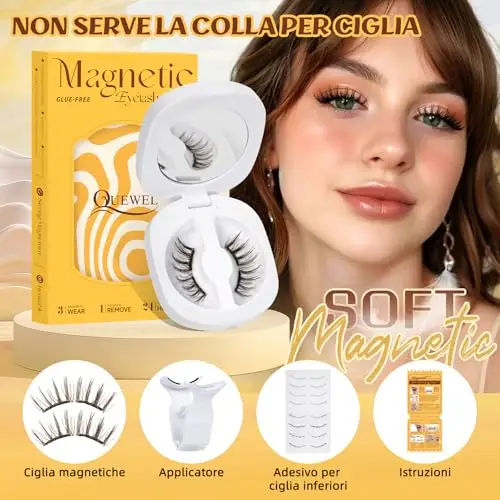 Ciglia Finte Magnetiche QUEWEL, 1 paio di ciglia magnetiche morbide, riutilizzabili con applicatore, senza colla miniatura 3