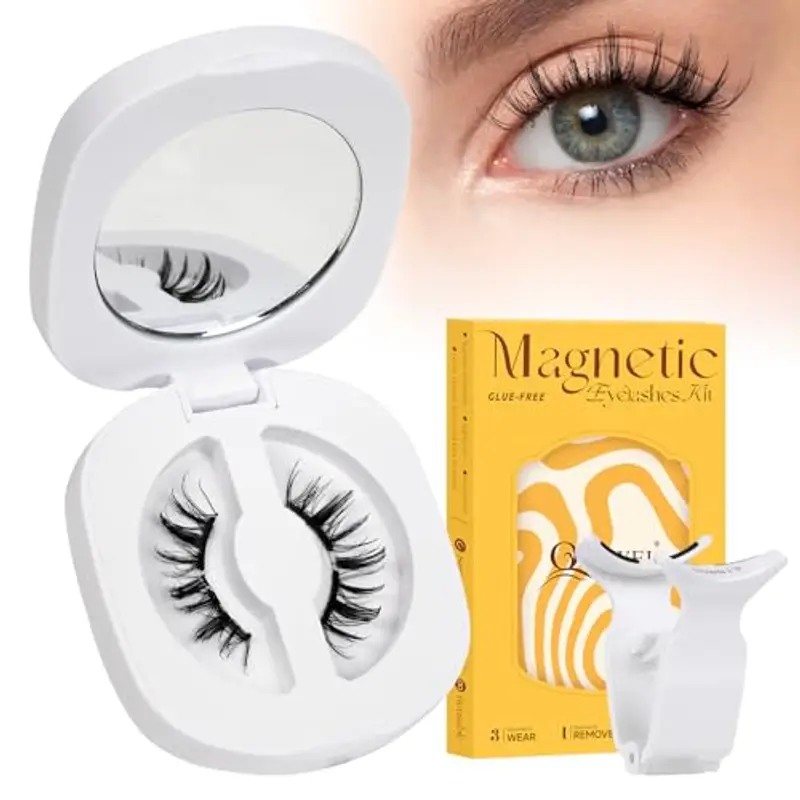 Ciglia Finte Magnetiche QUEWEL, 1 paio di ciglia magnetiche morbide, riutilizzabili con applicatore, senza colla,