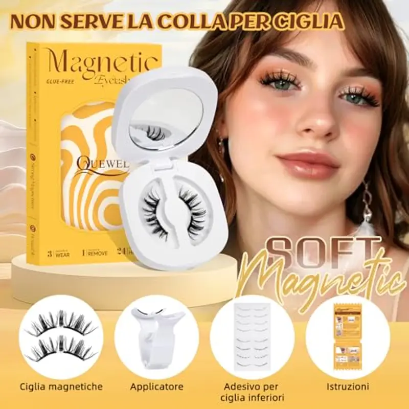 Ciglia Finte Magnetiche QUEWEL, 1 paio di ciglia magnetiche morbide, riutilizzabili con applicatore, senza colla miniatura 3