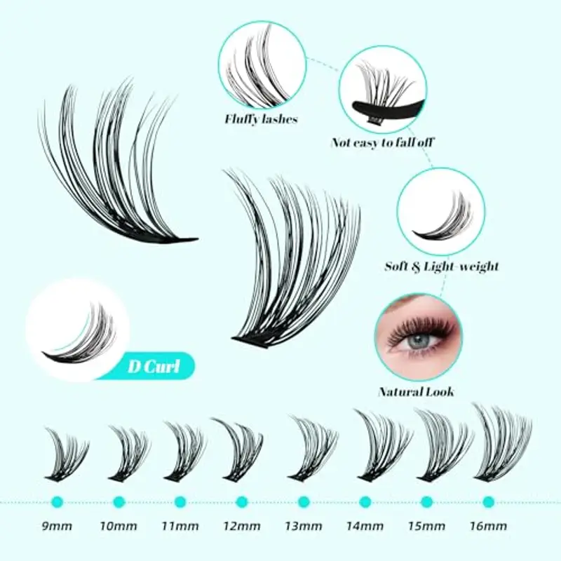 Ciglia individuali, ciglia a grappolo D Ciglia a grappolo individuali 320Pcs 3040D Extension ciglia, ciglia morbide, ciglia DIY Eyelash Extension Ciglia a grappolo per l'applicazione a casa miniatura 3