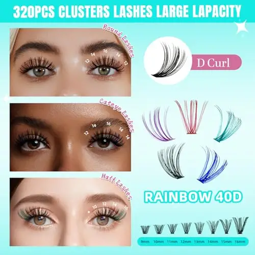 Ciglia individuali, ciglia a grappolo D Ciglia a grappolo individuali 320Pcs Extension ciglia, ciglia morbide, ciglia miniatura 3