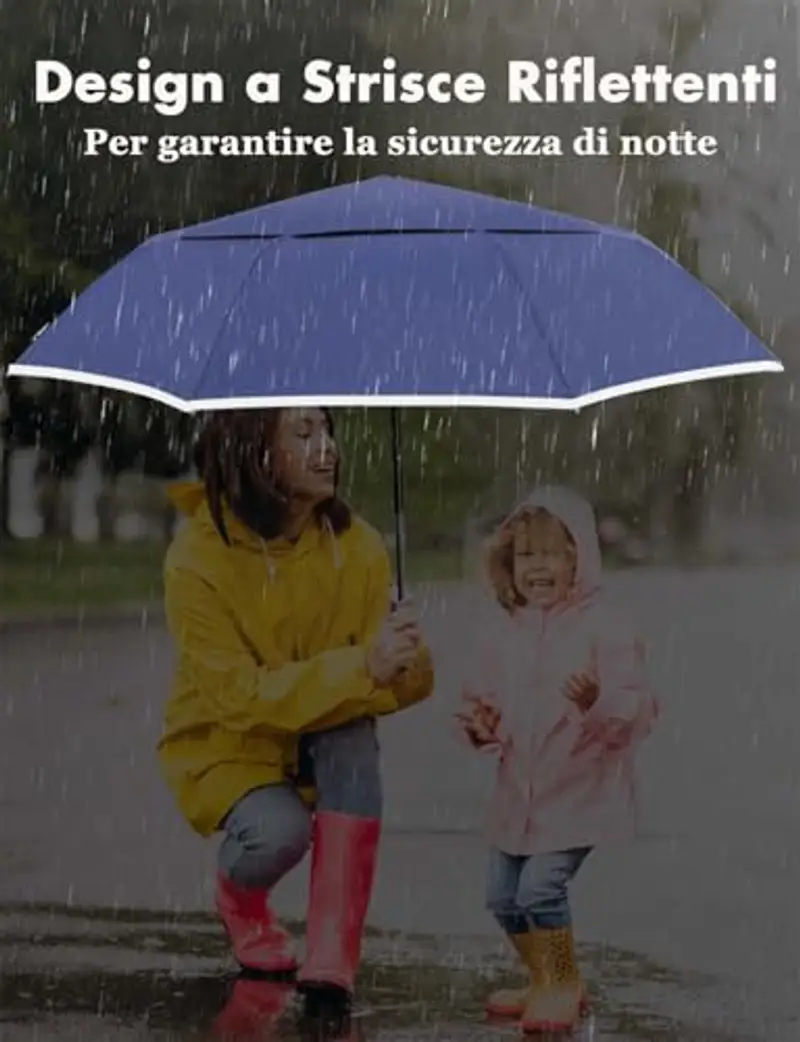 Cilnos Ombrello Pieghevole Antivento, Ombrello Pioggia Automatico con Doppio Baldacchino Portatile, Ombrello da Viaggio per Uomo e Donna, Apertura/Chiusura Automatica miniatura 3