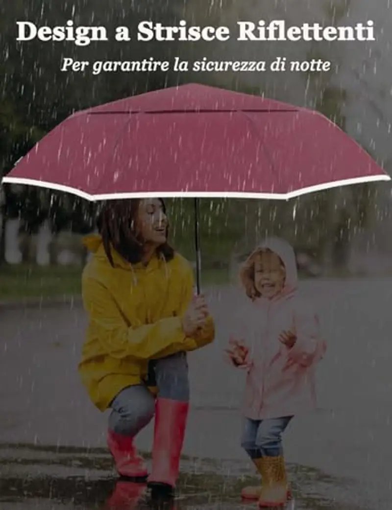 Cilnos Ombrello Pieghevole Antivento, Ombrello Pioggia Automatico con Doppio Baldacchino Portatile, Ombrello da Viaggio per Uomo e Donna, Apertura/Chiusura Automatica miniatura 3