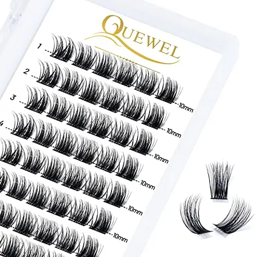 Cils individuels QUEWEL Cils individuels en grappe C Curl 10 mm Segments de cils Fond de teint large Cils individuels