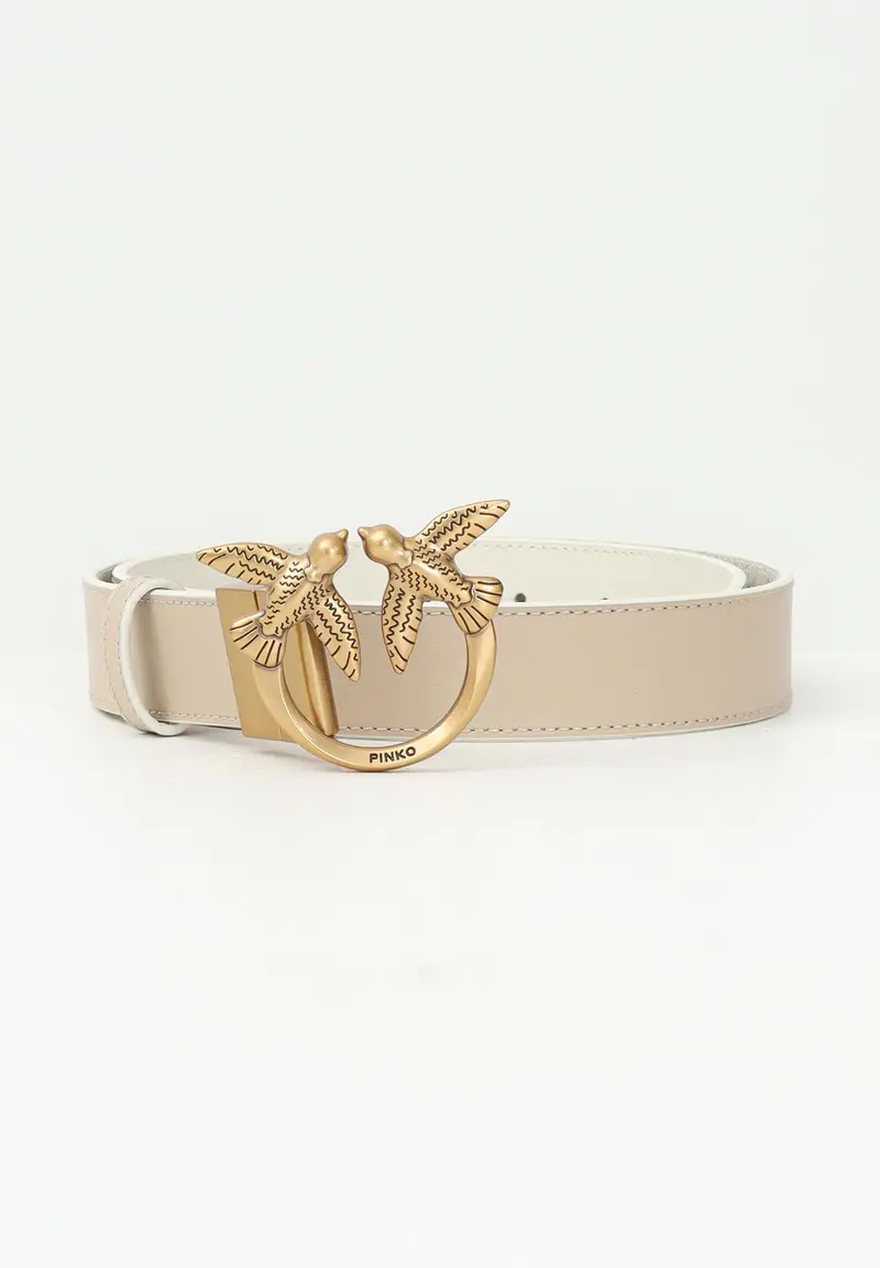 Cintura double face panna e beige da donna con fibbia Love Birds