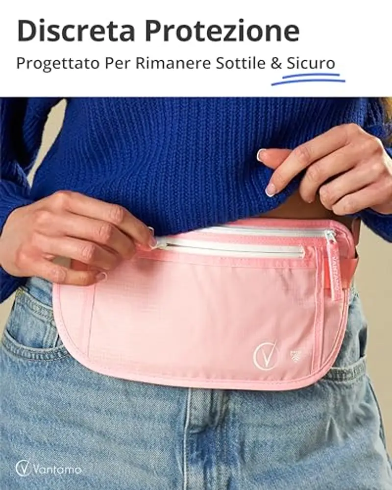 Cintura per soldi da viaggio nascosta, portafoglio con protezione RFID, adatta per passaporto e telefono con custodia miniatura 2