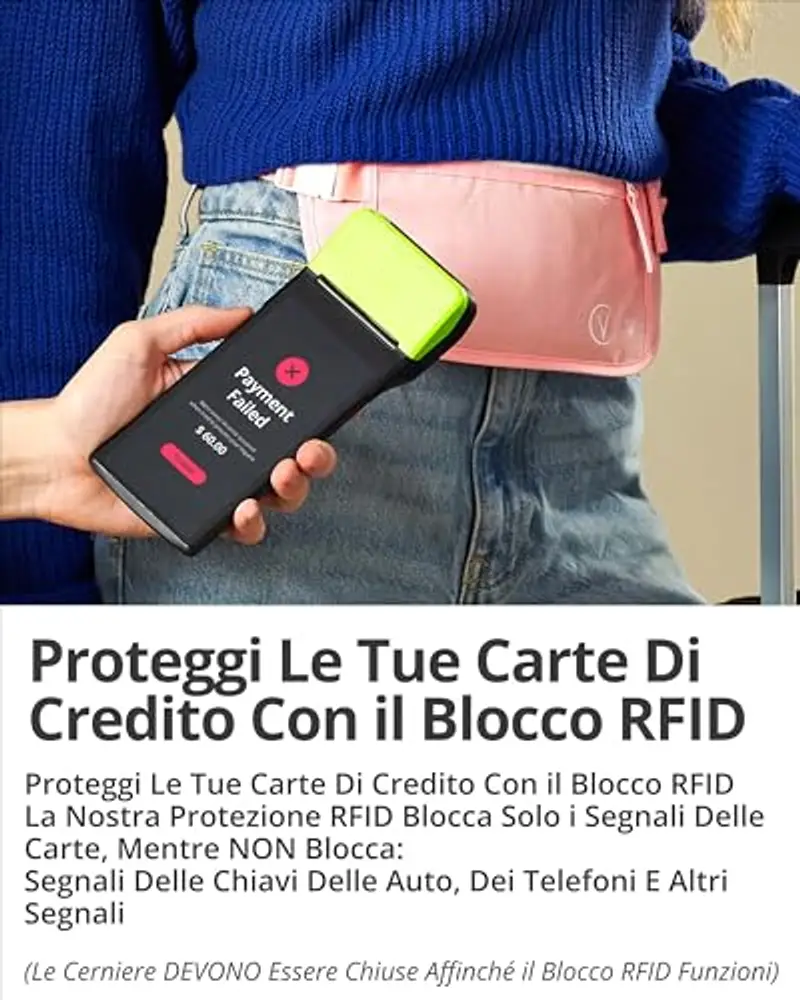 Cintura per soldi da viaggio nascosta, portafoglio con protezione RFID, adatta per passaporto e telefono con custodia miniatura 3