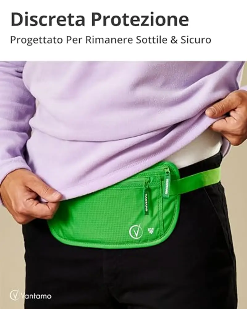 Cintura per soldi da viaggio nascosta, portafoglio con protezione RFID, adatta per passaporto e telefono con custodia miniatura 2