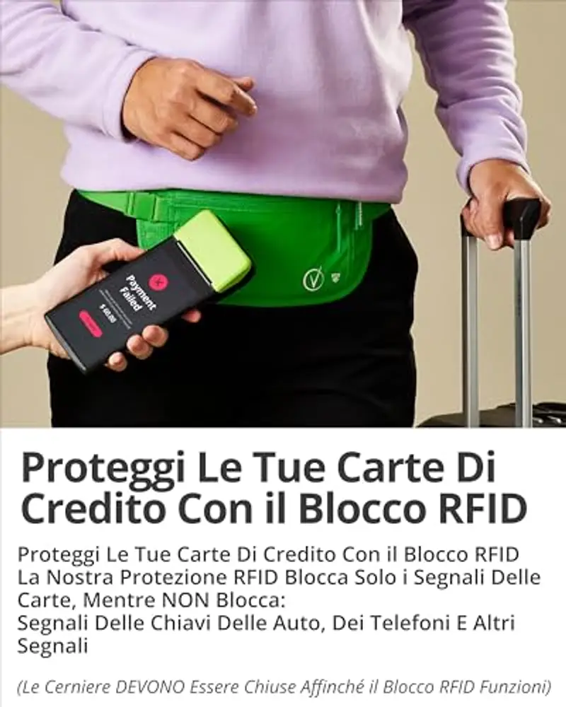 Cintura per soldi da viaggio nascosta, portafoglio con protezione RFID, adatta per passaporto e telefono con custodia miniatura 3
