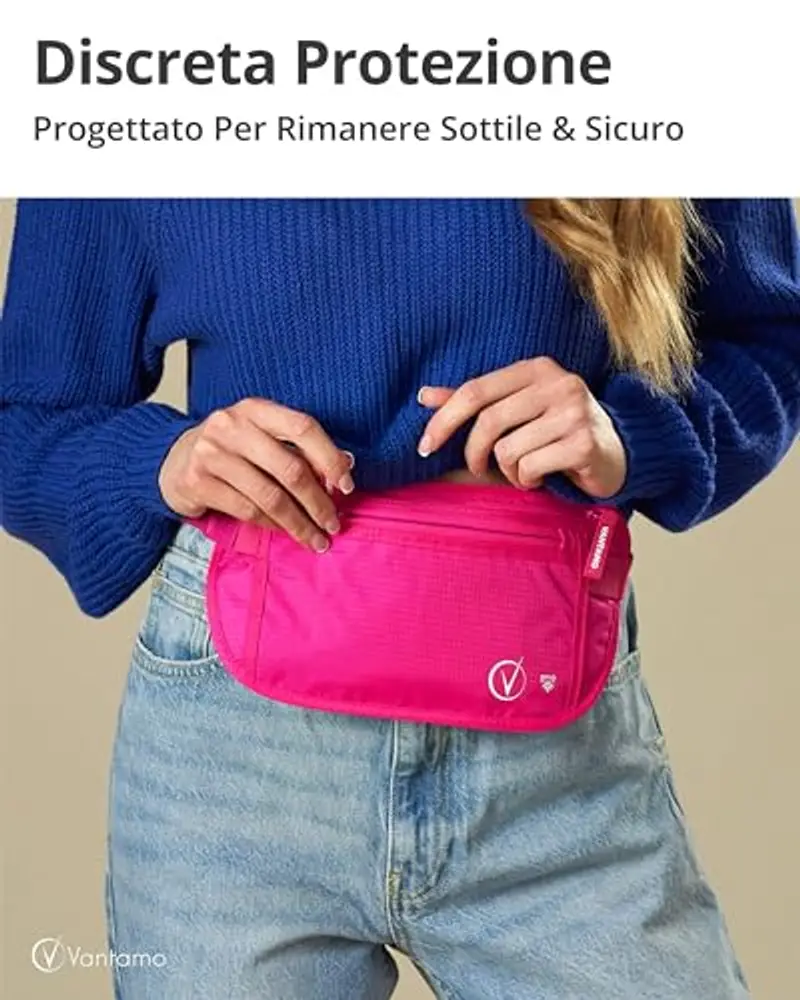 Cintura per soldi da viaggio nascosta, portafoglio con protezione RFID, adatta per passaporto e telefono con custodia miniatura 2