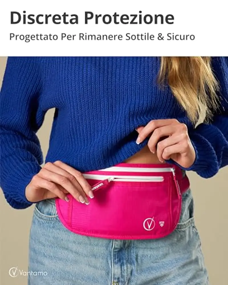 Cintura per soldi da viaggio nascosta, portafoglio con protezione RFID, adatta per passaporto e telefono con custodia miniatura 2
