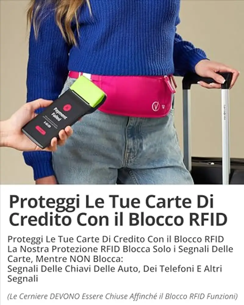 Cintura per soldi da viaggio nascosta, portafoglio con protezione RFID, adatta per passaporto e telefono con custodia miniatura 3