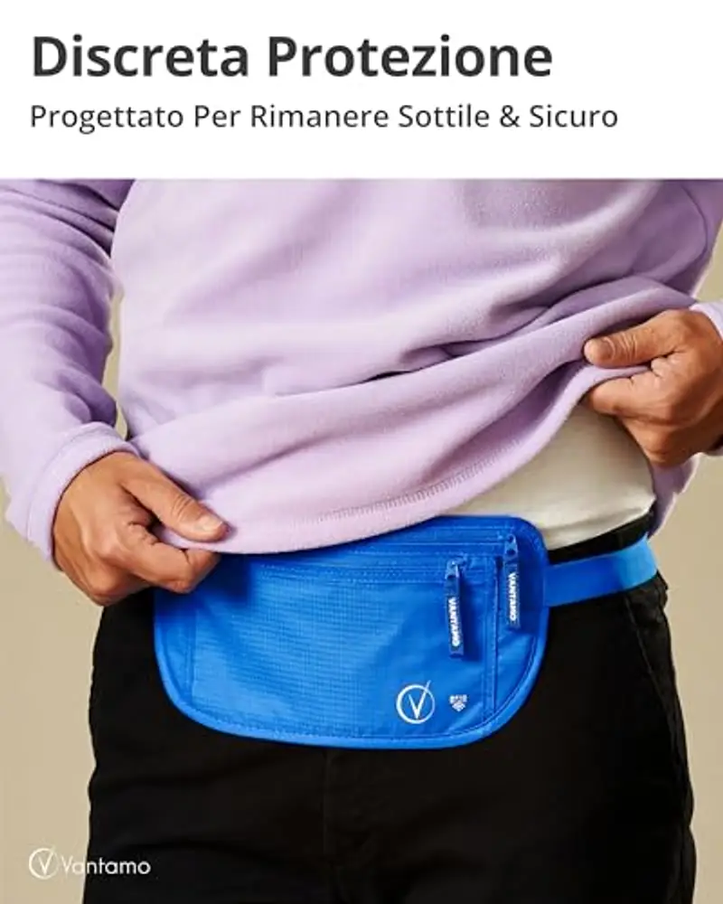Cintura per soldi da viaggio nascosta, portafoglio con protezione RFID, adatta per passaporto e telefono con custodia miniatura 2