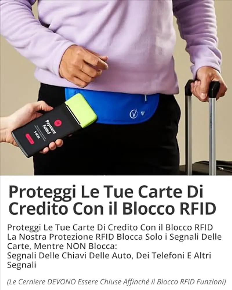 Cintura per soldi da viaggio nascosta, portafoglio con protezione RFID, adatta per passaporto e telefono con custodia miniatura 3
