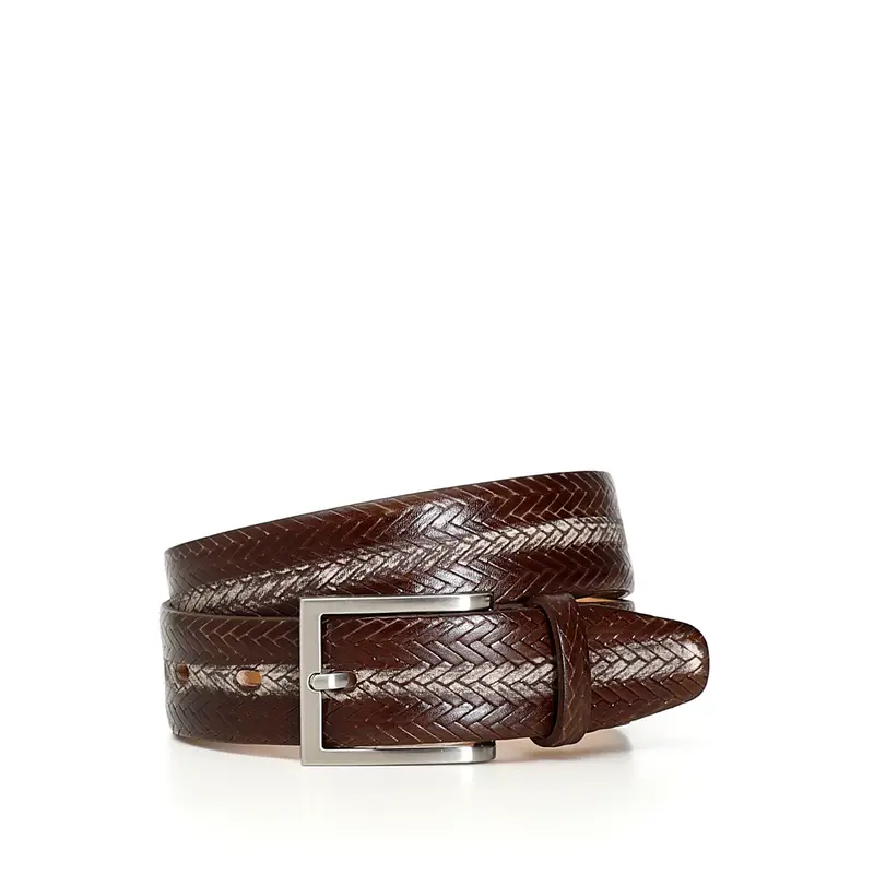 cintura uomo in pelle con stampa intreccio fumo taglia unica