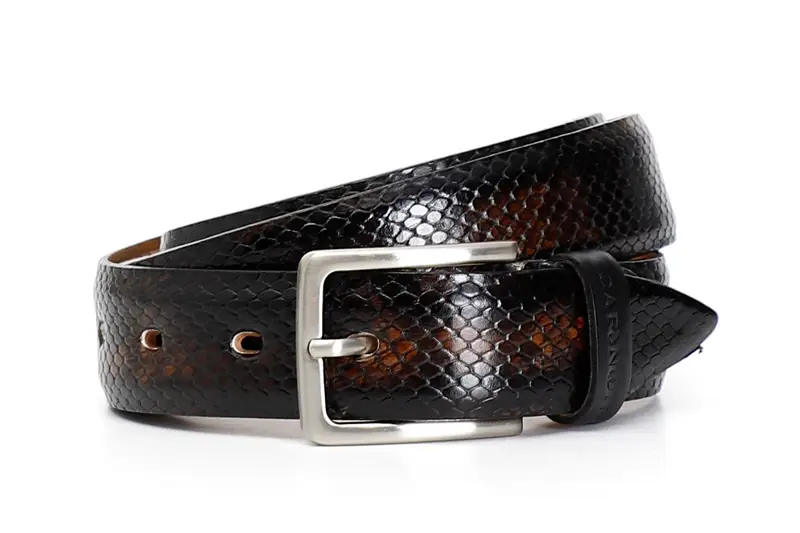 cintura uomo in pelle stampa pitone nero