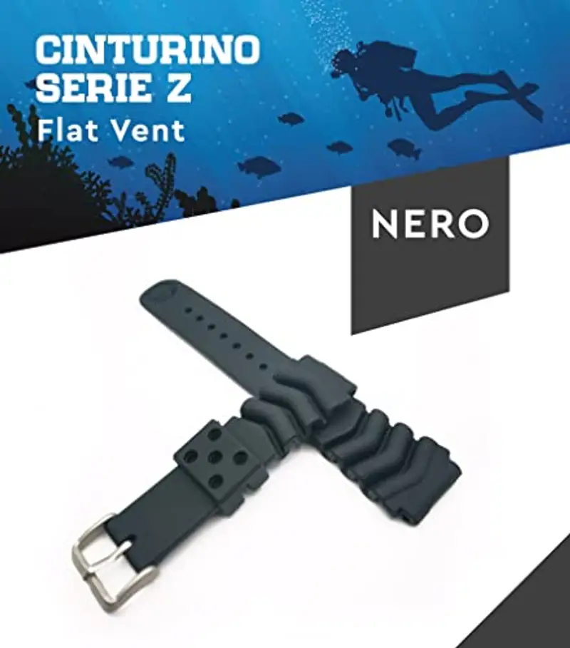 Cinturino in Gomma flat SKX Z18 Z20 Z22 Sub Diver Strap Nero Blu Verde COMPATIBILE CON GMT SKX 007 J 009 K Turtle NY Aqualand (22MM, Nero) miniatura 2