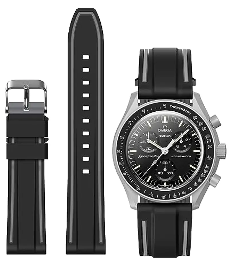 Cinturino per Omega x Swatch MoonSwatch/Rolex Orologio/SEIKO Orologio 20mm,Rilascio Rapido Cinturino in silicone di ricambio per orologio Omega X Swatch Moonswatch Speedmaster (Nero)