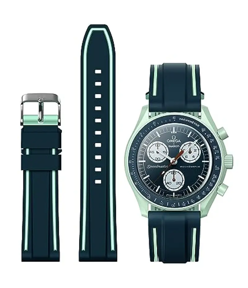 Cinturino per Omega x Swatch MoonSwatch/Rolex Orologio/SEIKO Orologio 20mm,Rilascio Rapido Cinturino in silicone di ricambio per orologio Omega X Swatch Moonswatch Speedmaster (Verde)