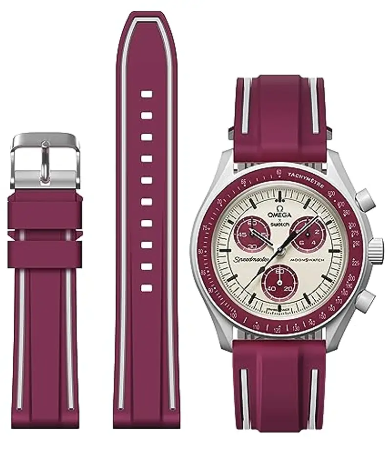 Cinturino per Omega x Swatch MoonSwatch/Rolex Orologio/SEIKO Orologio 20mm,Rilascio Rapido Cinturino in silicone di ricambio per orologio Omega X Swatch Moonswatch Speedmaster (Vino)