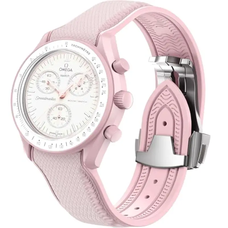 Cinturino per orologio Omega x Swatch MoonSwatch da 20 mm, cinturino pieghevole con fibbia compatibile con Omega X, Swatch Moonswatch Speedmaster, curvo senza spazi vuoti, cinturino di (Rosa)