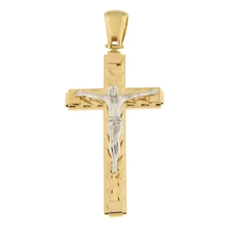 Ciondolo Croce Uomo Oro Bianco Giallo GL101845
