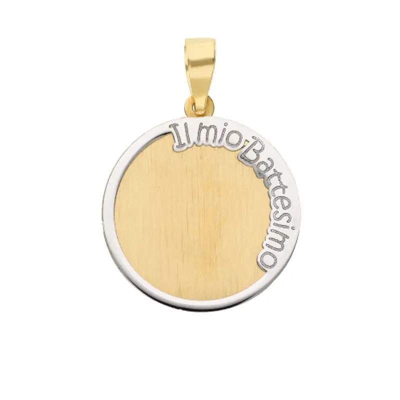 Ciondolo Medaglia Battesimo Oro Giallo Bianco GL101373
