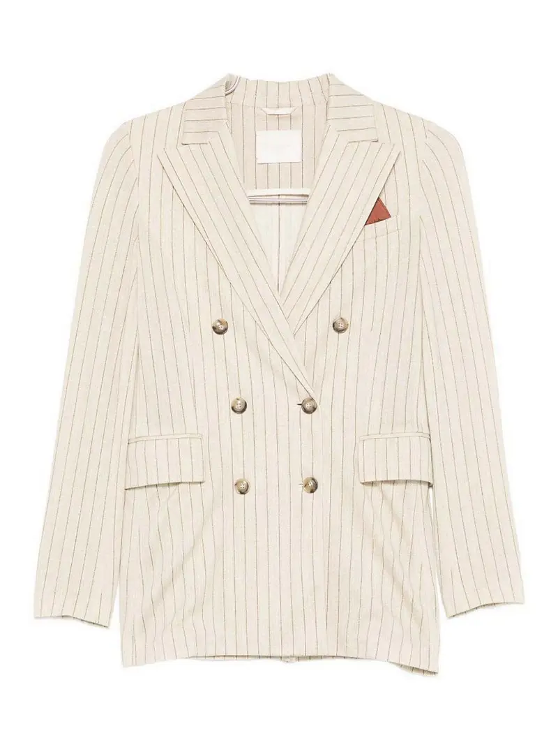 Blazer Doppiopetto Gessato Chiaro Beige