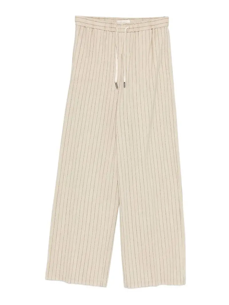 Pantaloni Gessati Con Coulisse In Vita Beige