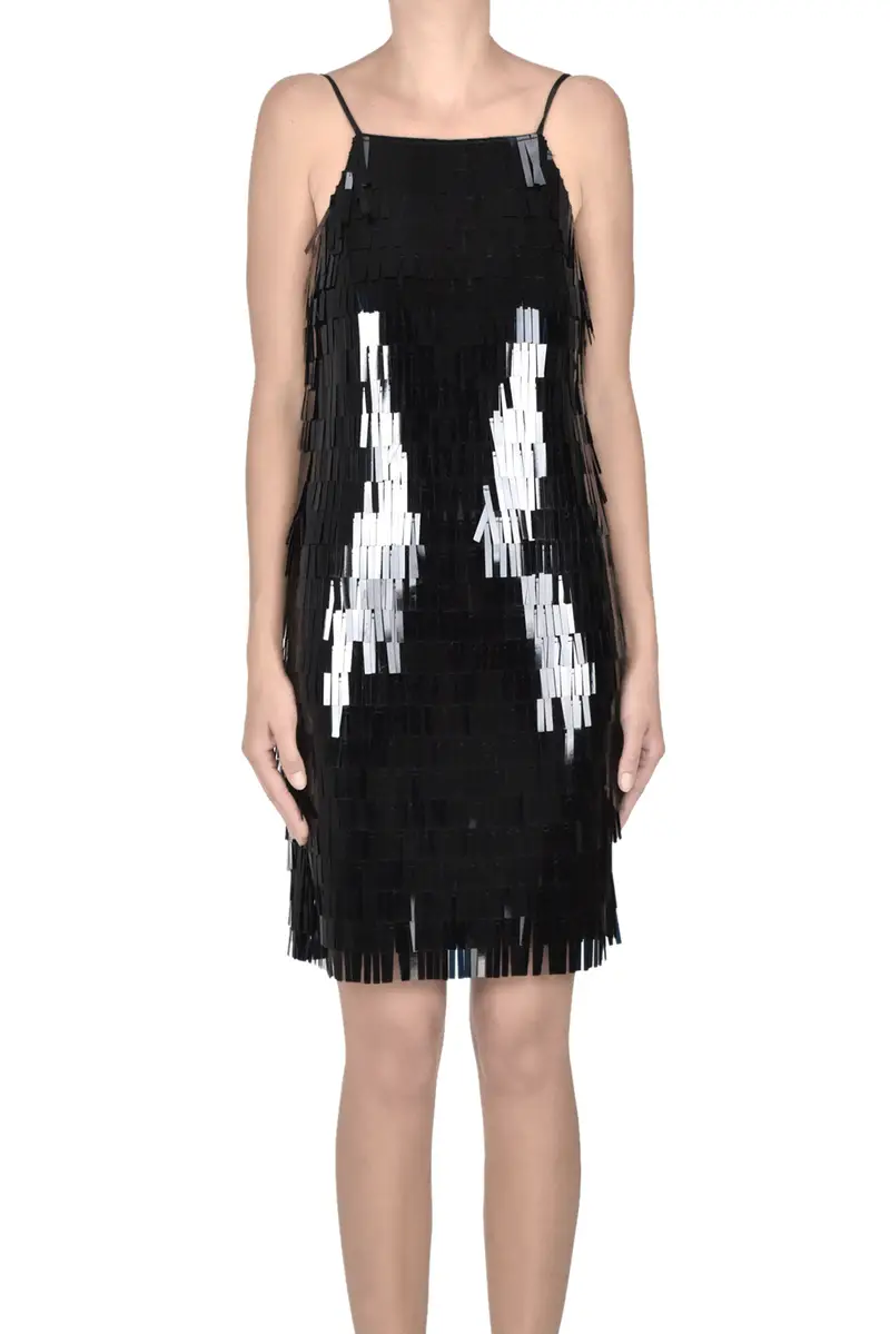 Abito con frange in paillettes Nero