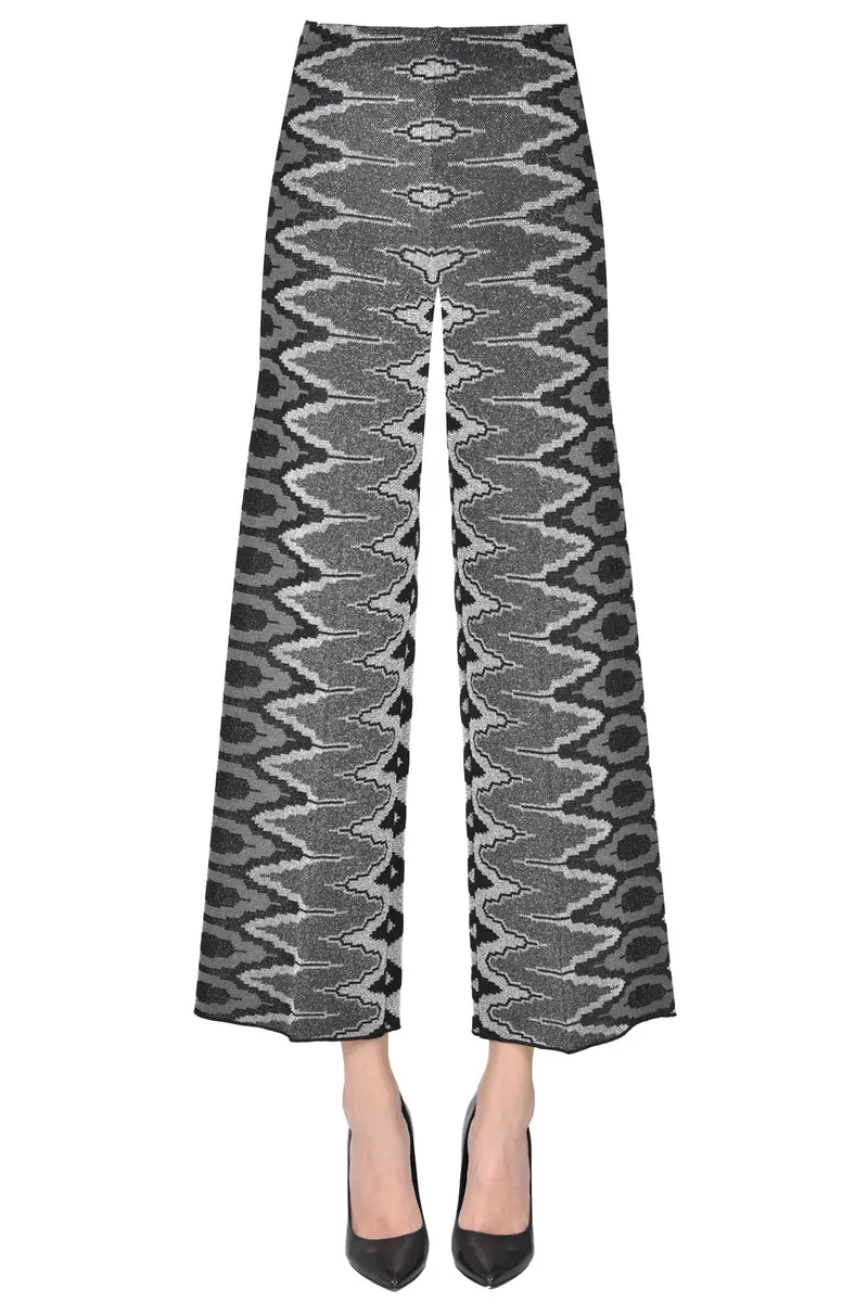 Pantaloni in maglia lamè stampata Nero